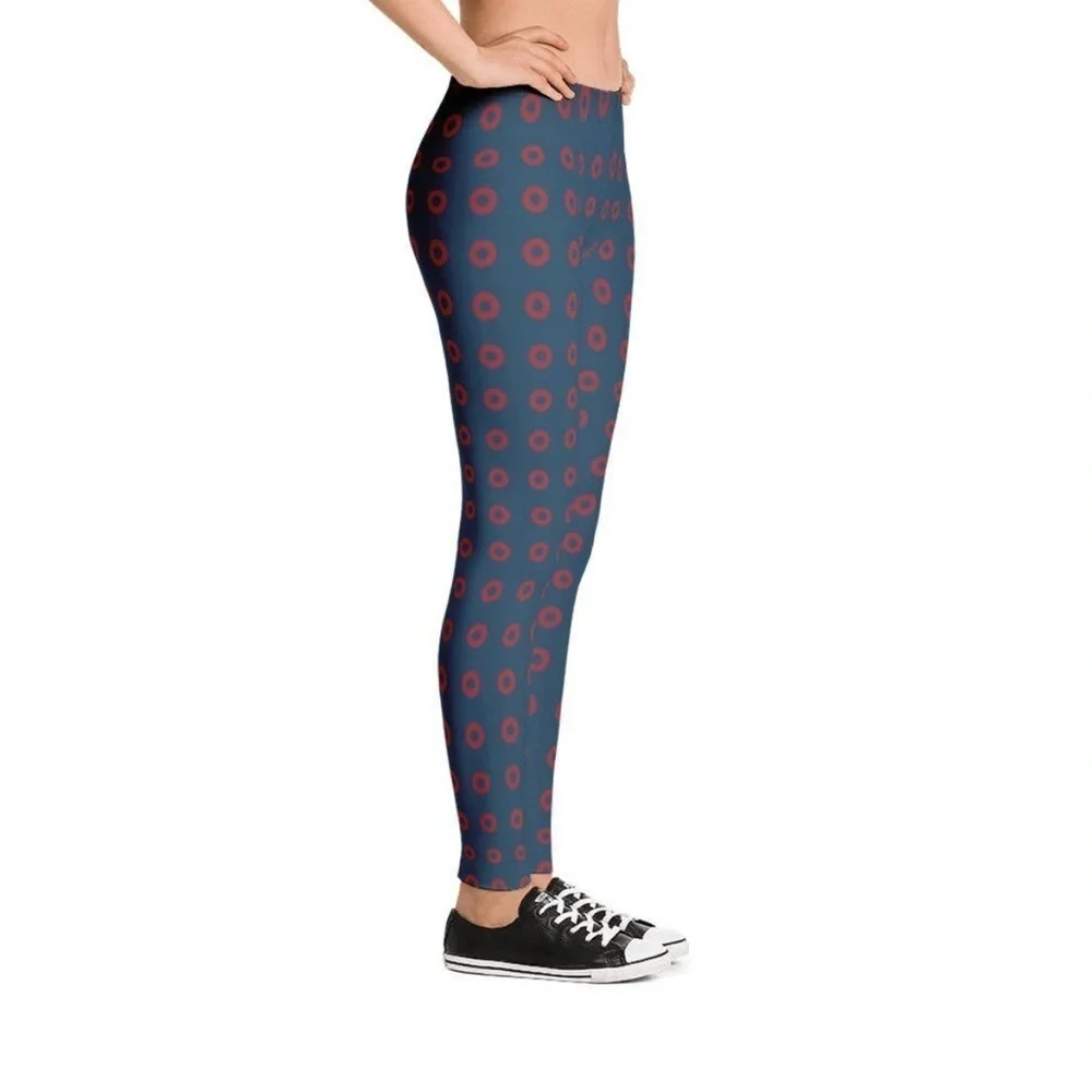 Phish Red Circle Donut Leggings, Fishman Donut Blue with Red Donuts. - Picture 7 of 13